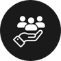 A black circle with a white icon of a hand holding three people figures, symbolizing support or community care, reminiscent of the nurturing spirit found in Tree Services Berks County PA.