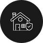 Icon of a house with a shield, symbolizing home security, on a black circular background—perfect for those seeking peace of mind alongside reliable tree services in Berks County PA.