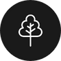 A simple white tree icon, symbolizing Tree Care Berks County PA, is elegantly centered on a black circular background.